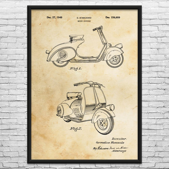 Moped Scooter Patent Wall Art