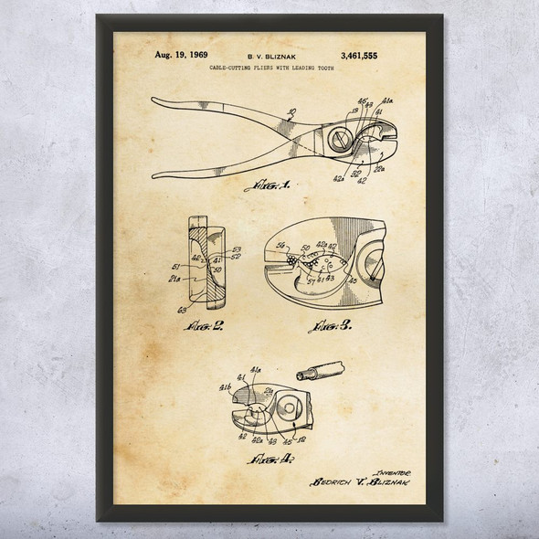 Cable Cutting Pliers Patent Wall Art