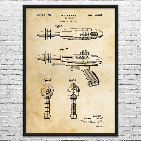 Retro Ray Gun Patent Wall Art