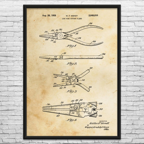 Needle Nose Pliers Patent Wall Art