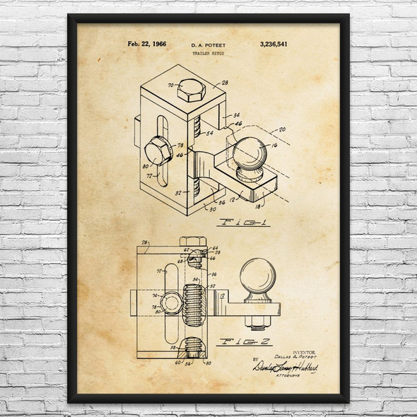 Tailer Hitch Patent Wall Art