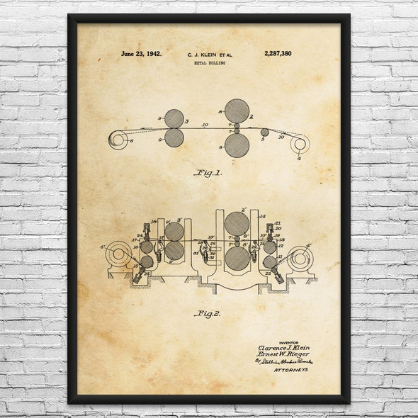 Metal Rolling Machine Patent Wall Art