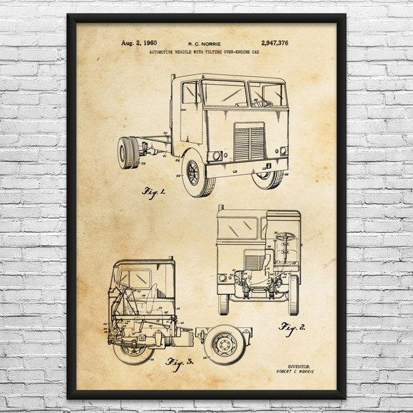 Cabover Truck Patent Wall Art