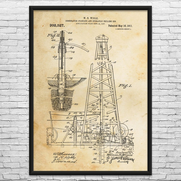 Oil Drilling Rig Patent Wall Art