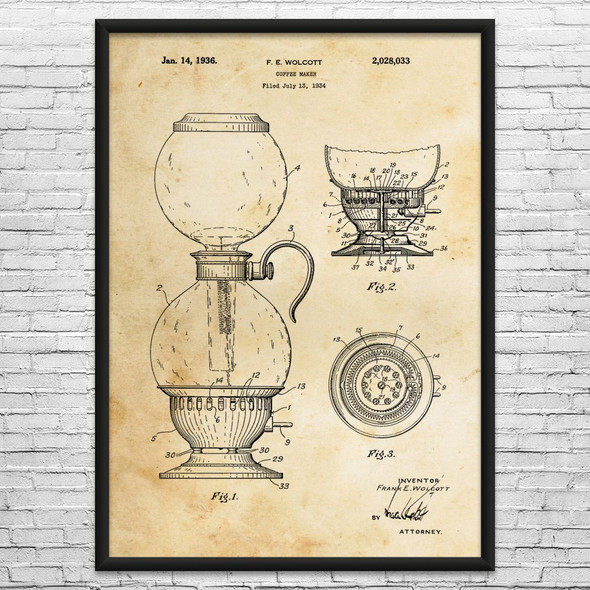 Vacuum Coffee Maker Patent Wall Art