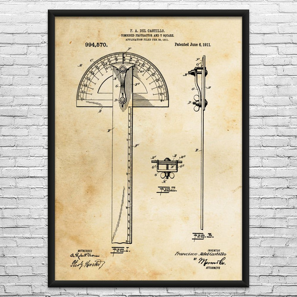 Protractor T-Square Patent Wall Art