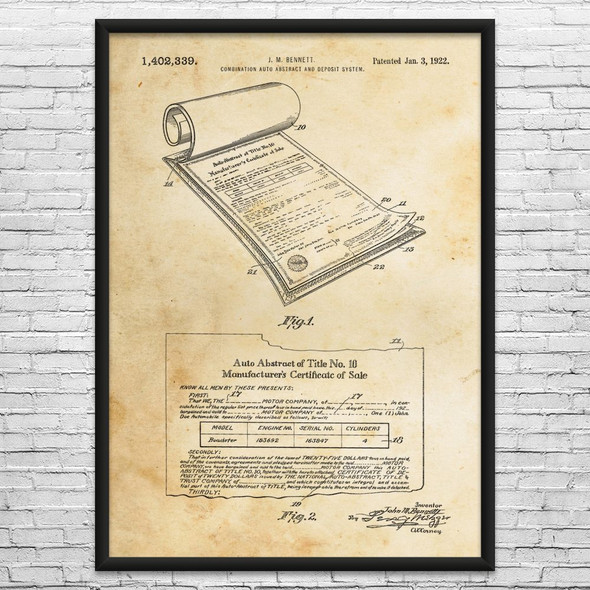Car Title Patent Wall Art
