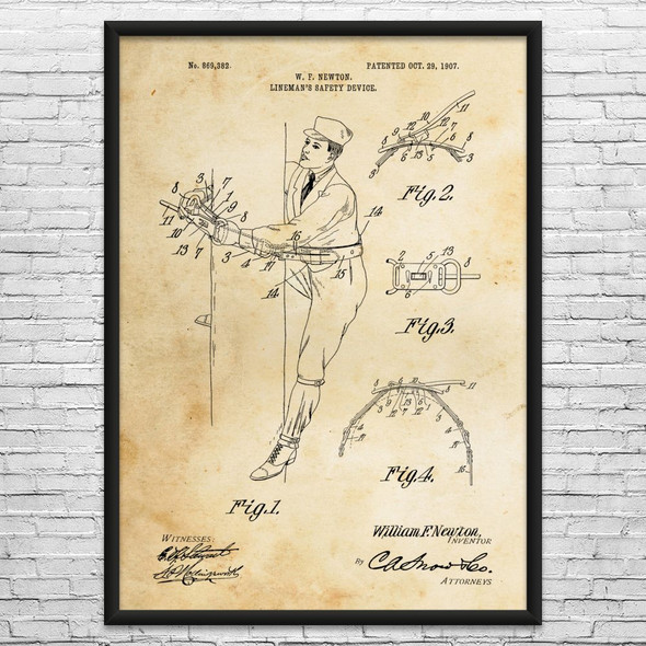 Linemans Safety Harness Patent Wall Art