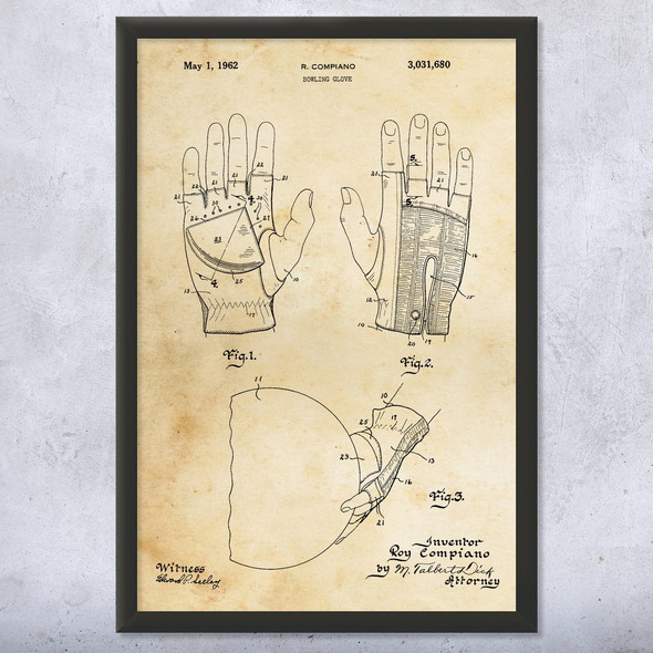 Bowling Glove Patent Wall Art