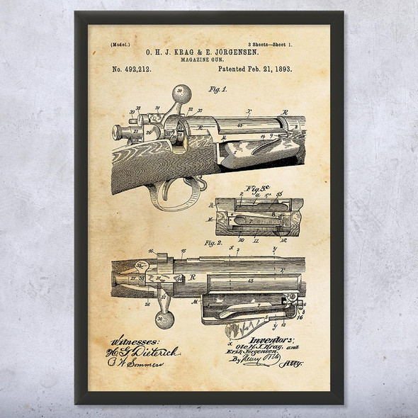 Bolt Action Rifle Patent Wall Art