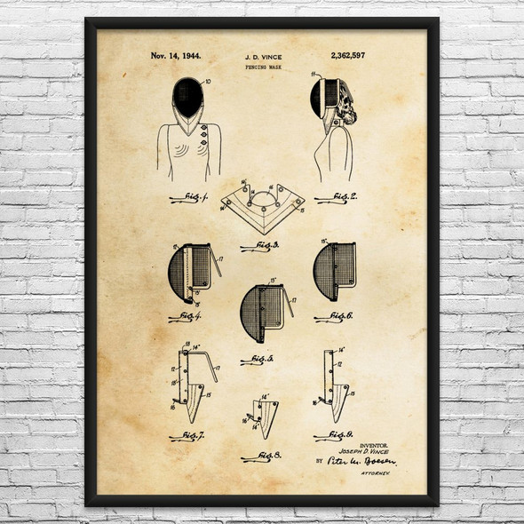 Fencing Mask Patent Wall Art