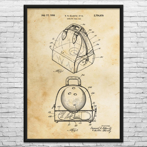 Bowling Ball Bag Patent Wall Art