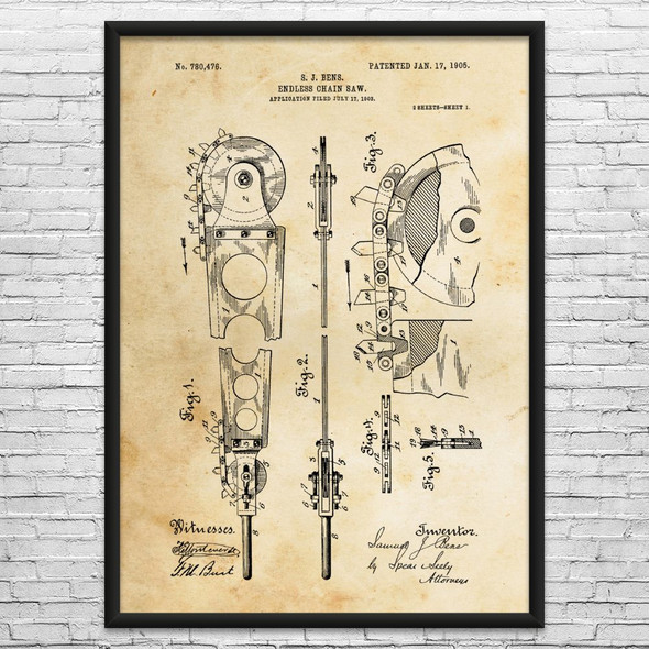 Endless Chain Saw Blade Patent Wall Art