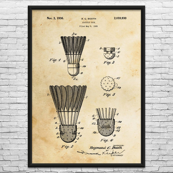 Badminton Shuttlecock Patent Wall Art