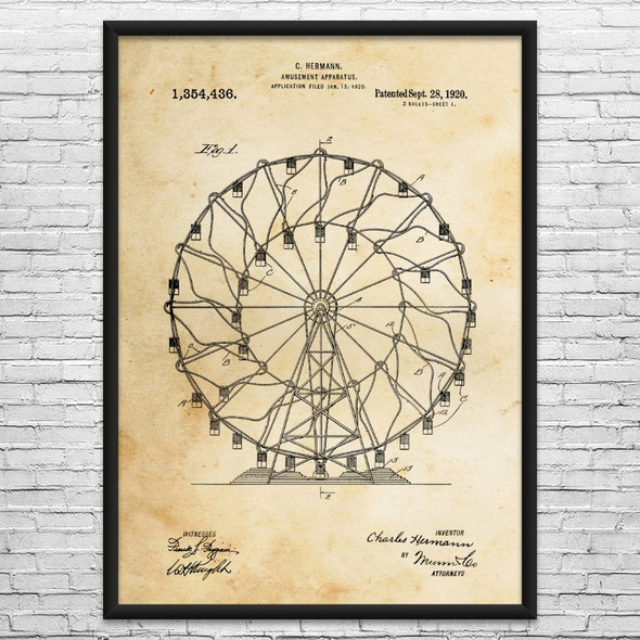Ferris Wheel Patent Wall Art