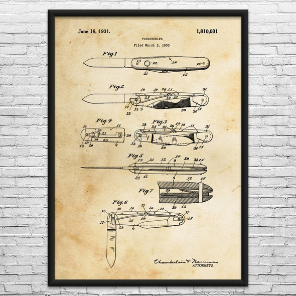 Pocket Knife Patent Wall Art