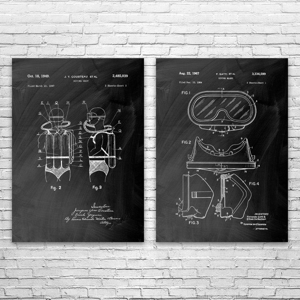 Scuba Diving Patent Wall Art Set of 2 Scuba Diving Patent Wall Art Set of 2
