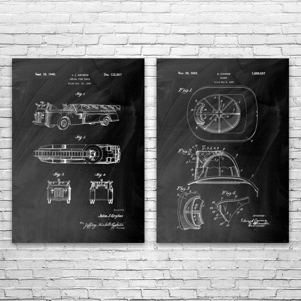 Firefighter Patent Wall Art Set of 2