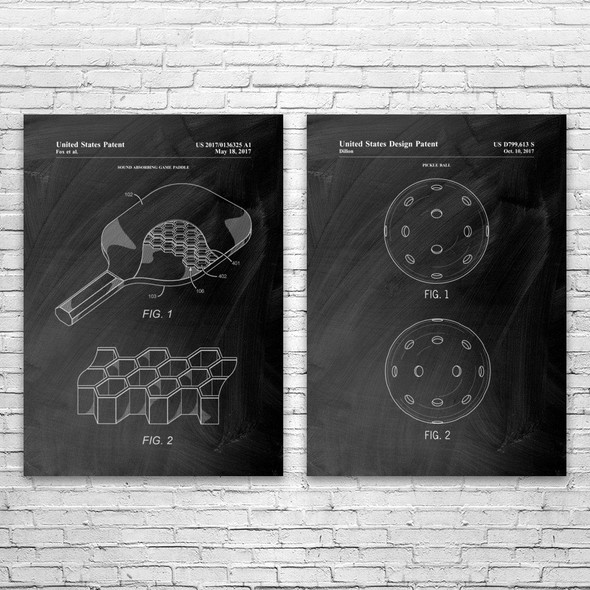 Pickleball Patent Wall Art Set of 2 Pickleball Patent Wall Art Set of 2