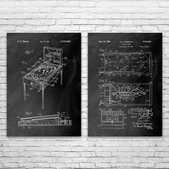 Pinball Patent Wall Art Set of 2