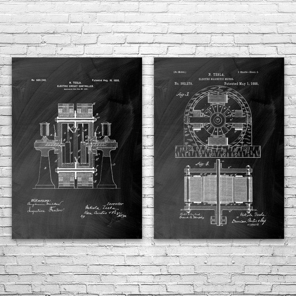 Nikola Tesla Inventions Patent Wall Art Set of 2