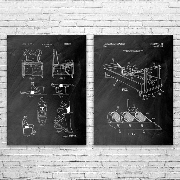 Pilates Patent Wall Art Set of 2 Pilates Patent Wall Art Set of 2
