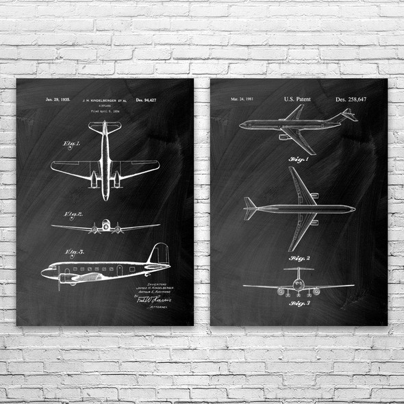 Airplane Patent Wall Art Set of 2