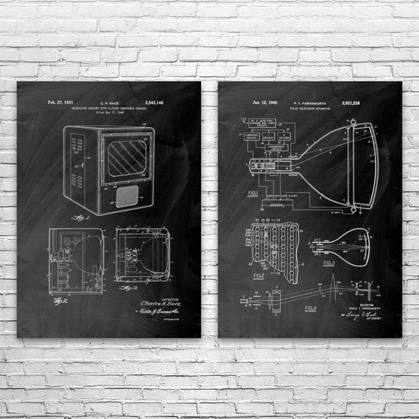 Television Patent Wall Art Set of 2