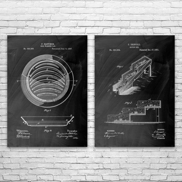 Gold Mining Patent Wall Art Set of 2 Gold Mining Patent Wall Art Set of 2