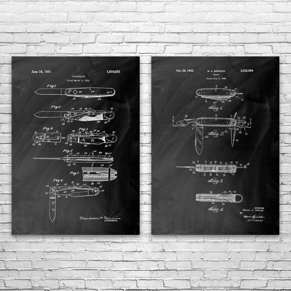 Pocket Knife Patent Wall Art Set of 2