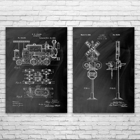 Train Patent Wall Art Set of 2 Train Patent Wall Art Set of 2