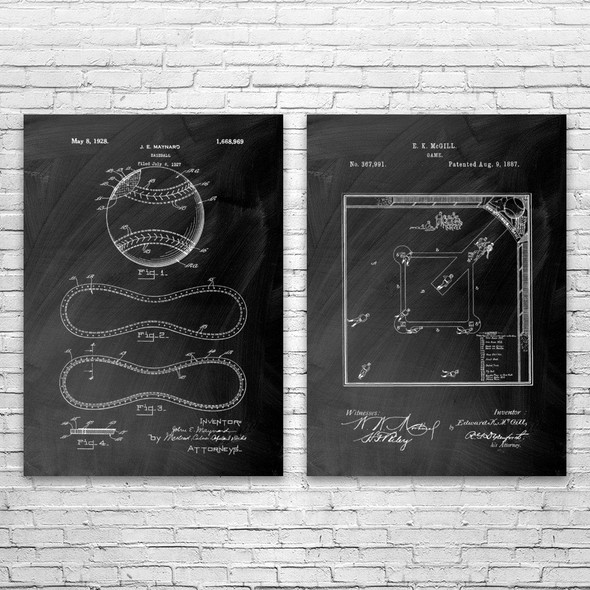 Baseball Patent Wall Art Set of 2