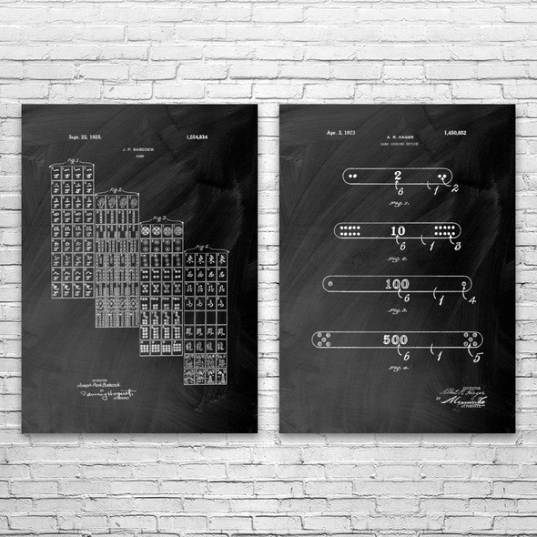 Mahjong Patent Wall Art Set of 2 Mahjong Patent Wall Art Set of 2
