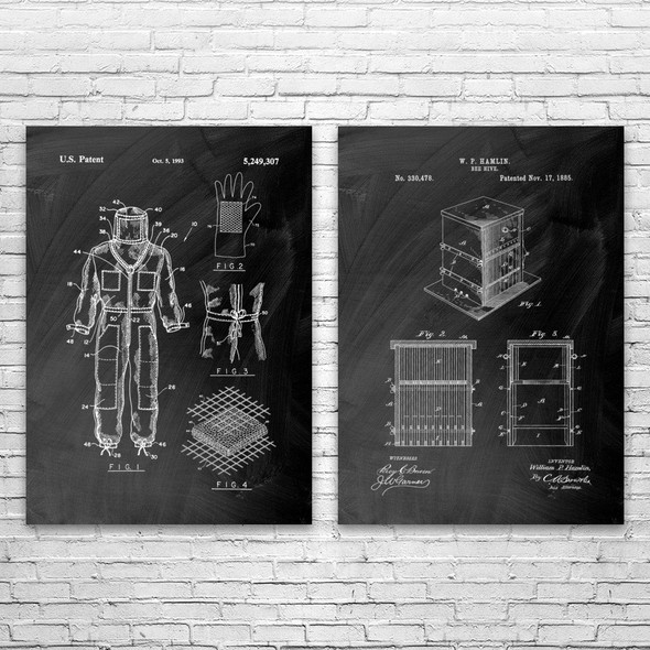 Beekeeping Patent Wall Art Set of 2 Beekeeping Patent Wall Art Set of 2