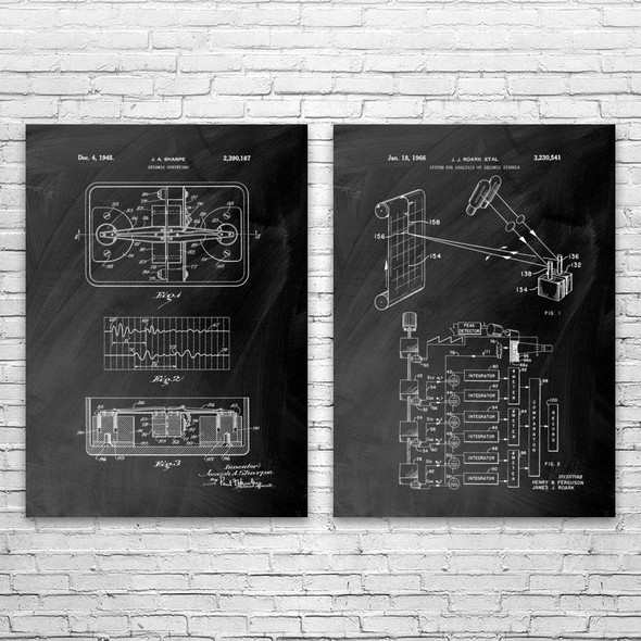 Seismometer Patent Wall Art Set of 2 Seismometer Patent Wall Art Set of 2