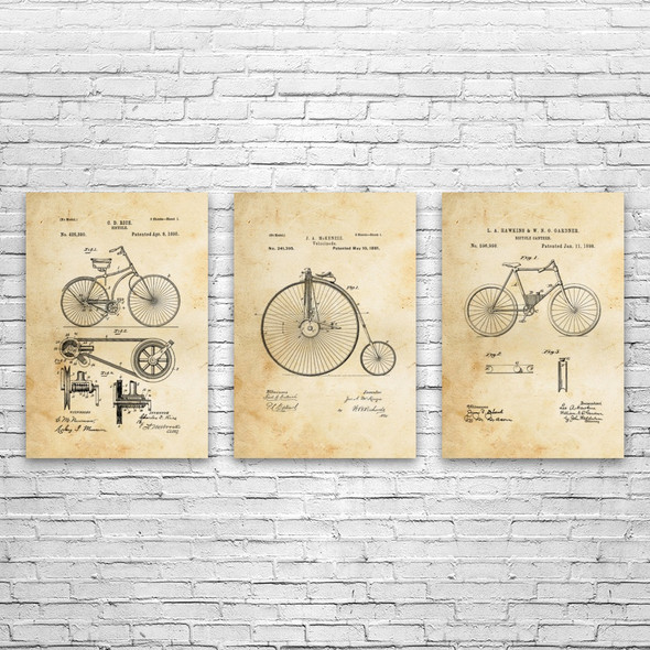 Bicycle Patent Wall Art Set of 3