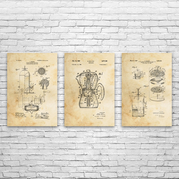 Coffee Patent Wall Art Set of 3