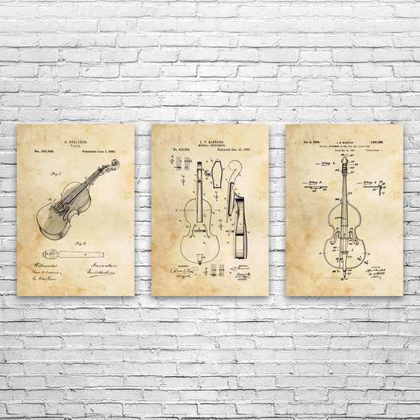 Violin Patent Wall Art Set of 3