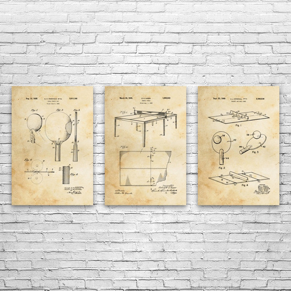 Table Tennis Patent Wall Art Set of 3