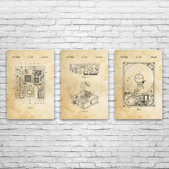 Computer Hardware Patent Wall Art Set of 3
