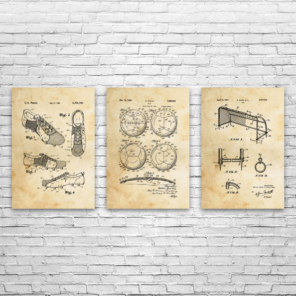 Soccer Patent Wall Art Set of 3 Soccer Patent Wall Art Set of 3