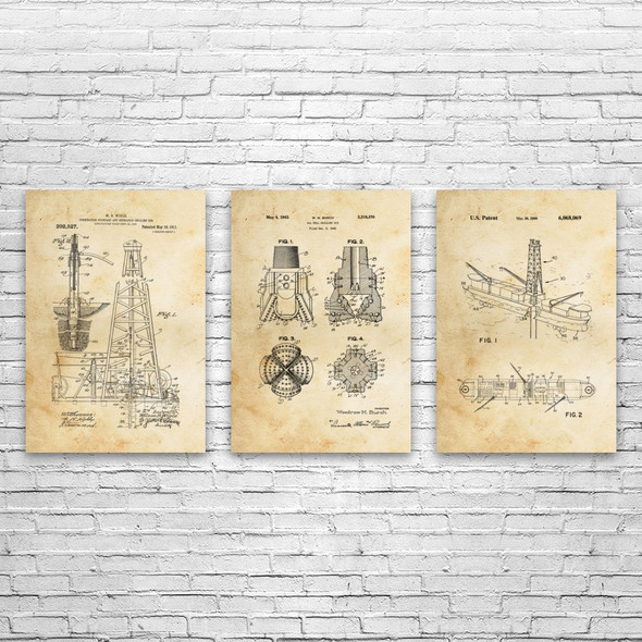 Oil Well Patent Wall Art Set of 3