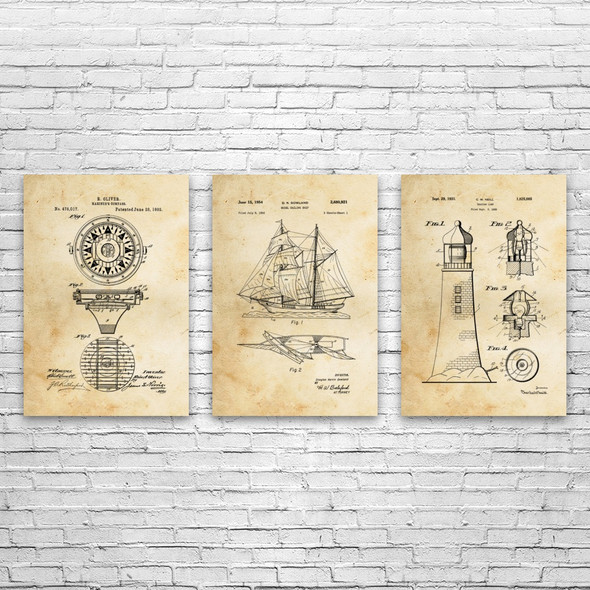 Nautical Patent Wall Art Set of 3