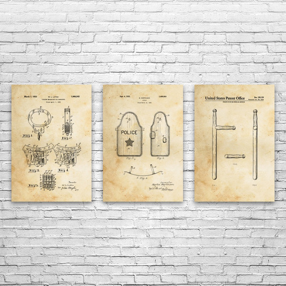 Police Patent Wall Art Set of 3