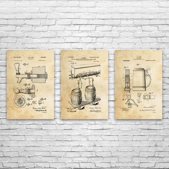 Beer Patent Wall Art Set of 3