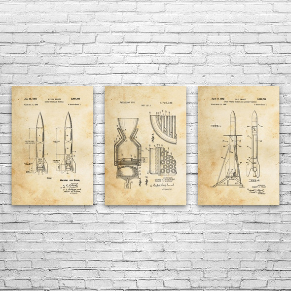 Rocket Patent Wall Art Set of 3