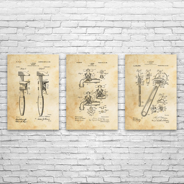 Plumbing Patent Wall Art Set of 3 Plumbing Patent Wall Art Set of 3