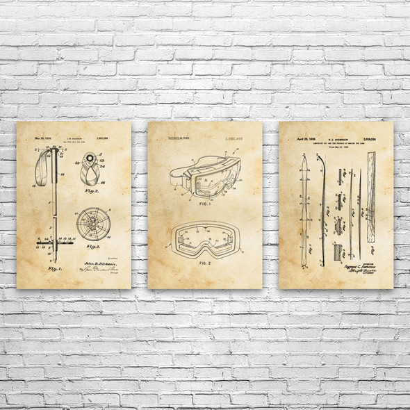 Skiing Patent Wall Art Set of 3