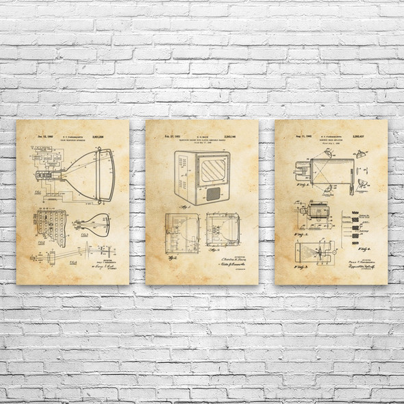 Retro TV Patent Wall Art Set of 3 Retro TV Patent Wall Art Set of 3