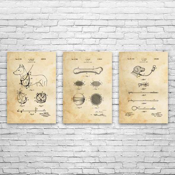Dog Patent Wall Art Set of 3 Dog Patent Wall Art Set of 3